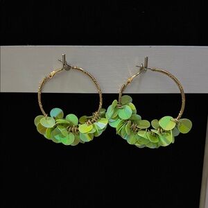 Gold and Green sequin Hoop Earrings